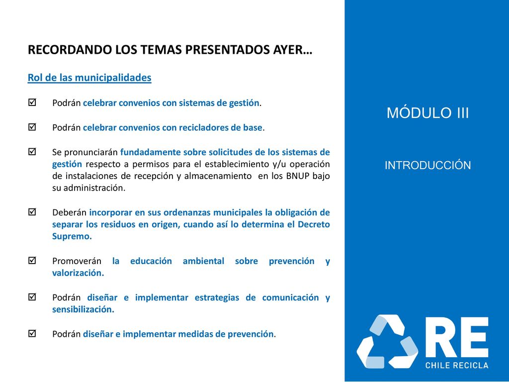 MÓDULO iii Introducción RECORDANDO LOS TEMAS PRESENTADOS AYER…