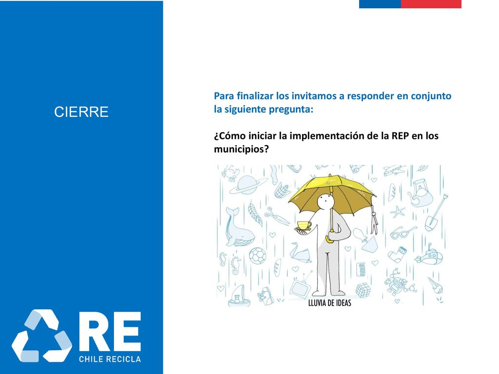 CIERRE Para finalizar los invitamos a responder en conjunto la siguiente pregunta: ¿Cómo iniciar la implementación de la REP en los municipios