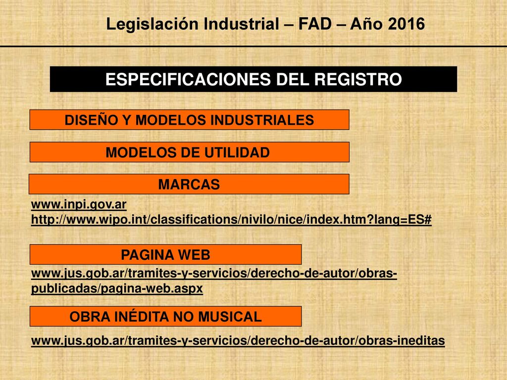 Legislación Industrial – FAD – Año 2016 ESPECIFICACIONES DEL REGISTRO