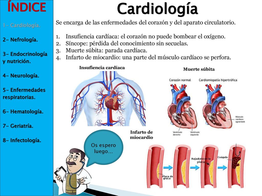 ÍNDICE 1- Cardiología. 2- Nefrología. 3- Endocrinología. y nutrición. 4- Neurología. 5- Enfermedades.