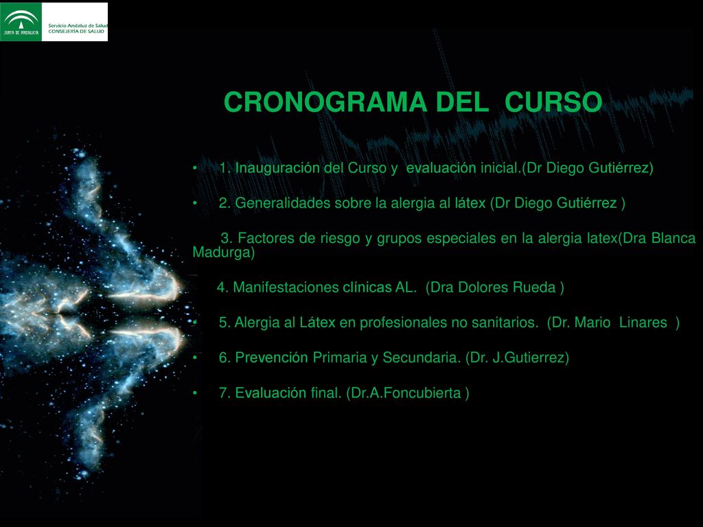CRONOGRAMA DEL CURSO 1. Inauguración del Curso y evaluación inicial.(Dr Diego Gutiérrez)