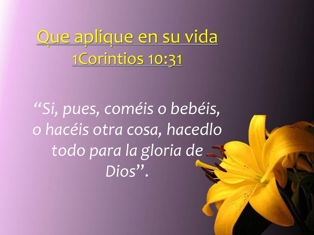 Que aplique en su vida 1Corintios 10:31