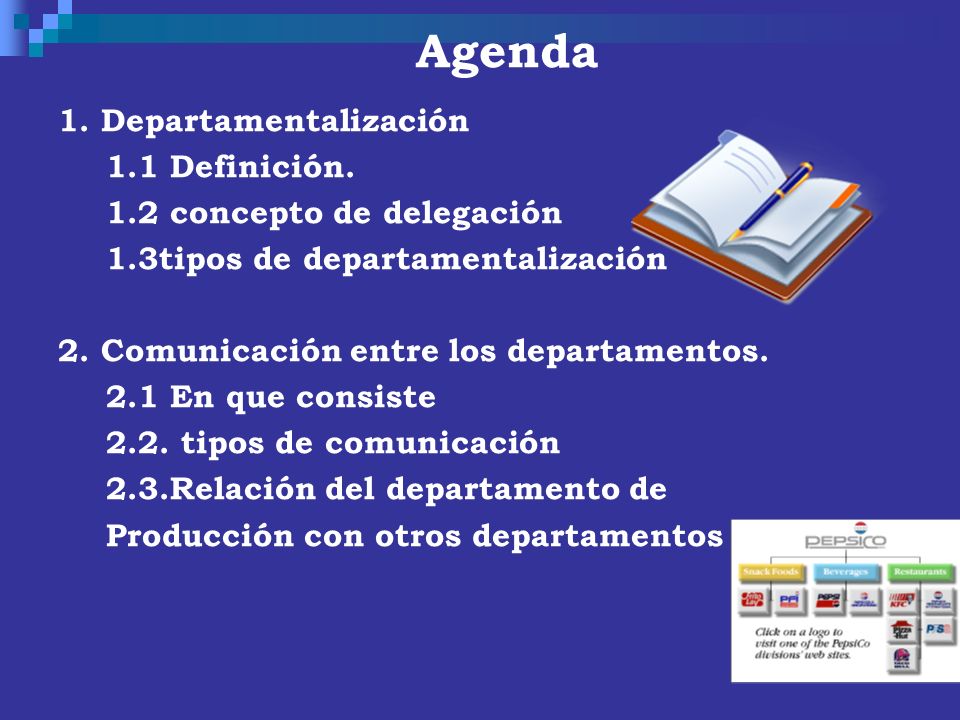 Agenda 1. Departamentalización 1.1 Definición.