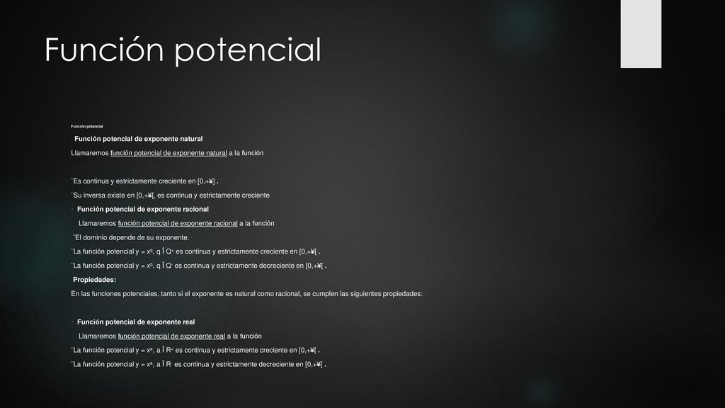Función potencial Función potencial · Función potencial de exponente natural Llamaremos función potencial de exponente natural a la función.