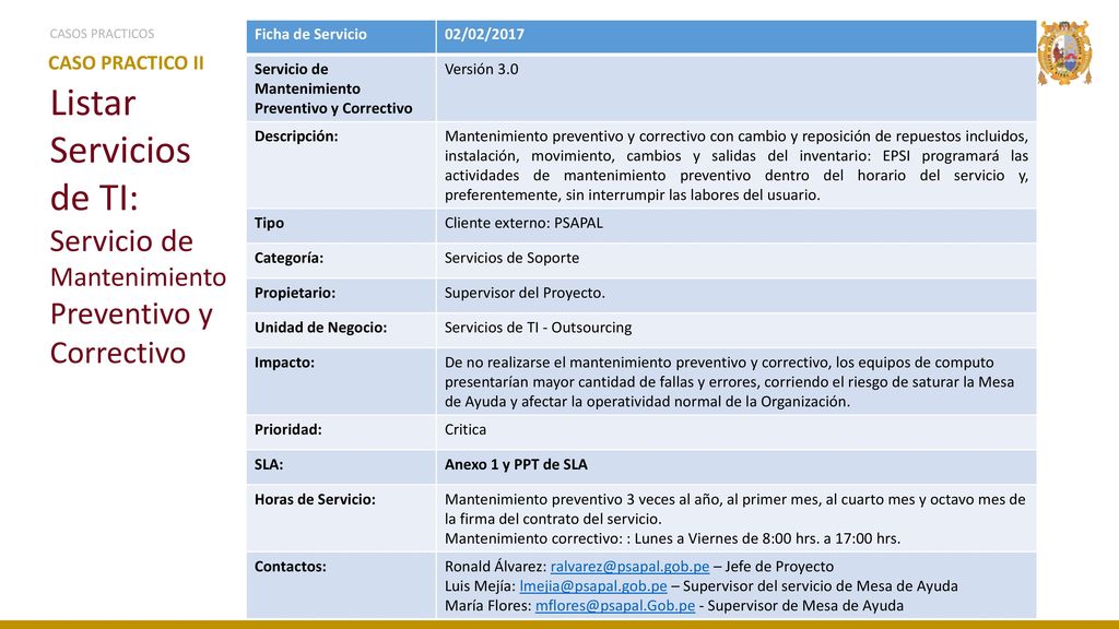 Listar Servicios de TI: Servicio de Preventivo y Correctivo