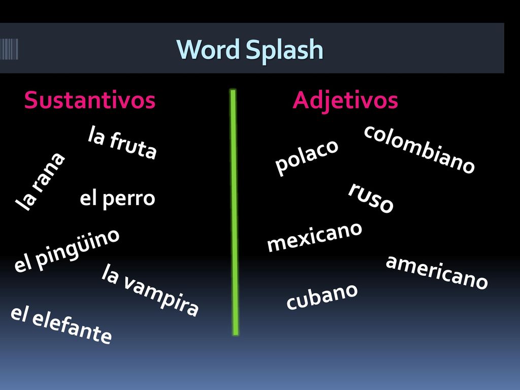 Word Splash Sustantivos Adjetivos ruso la fruta colombiano polaco