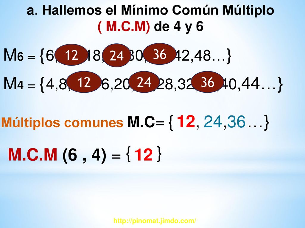 a. Hallemos el Mínimo Común Múltiplo ( M.C.M) de 4 y 6