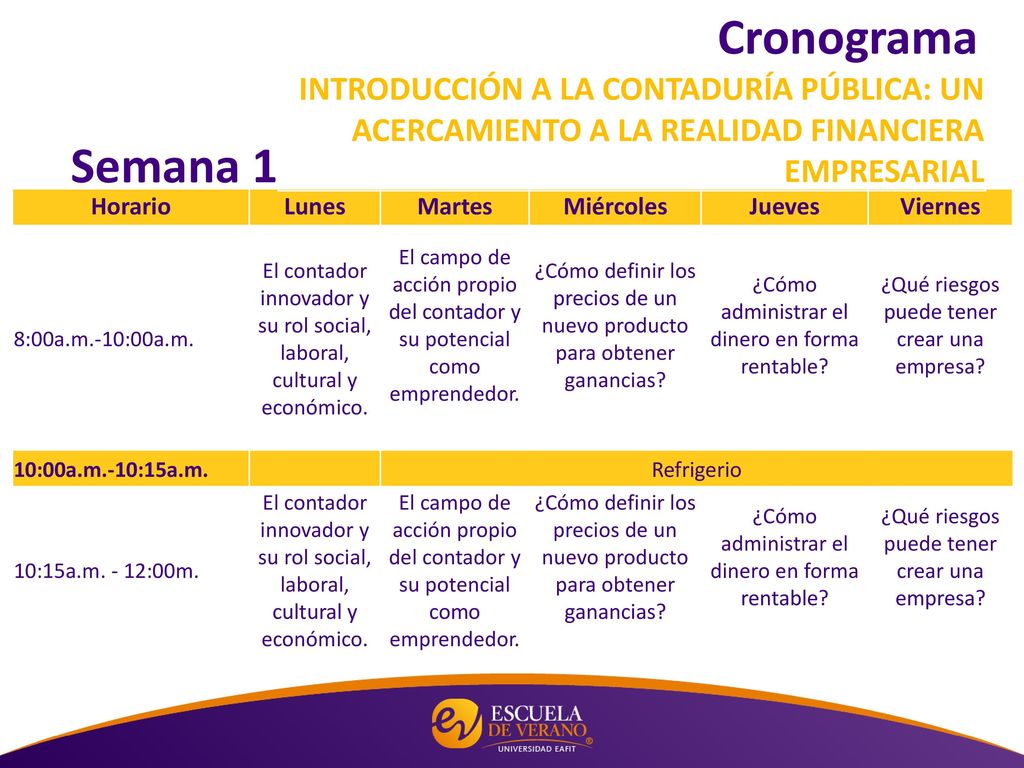 Cronograma INTRODUCCIÓN A LA CONTADURÍA PÚBLICA: UN ACERCAMIENTO A LA REALIDAD FINANCIERA EMPRESARIAL.