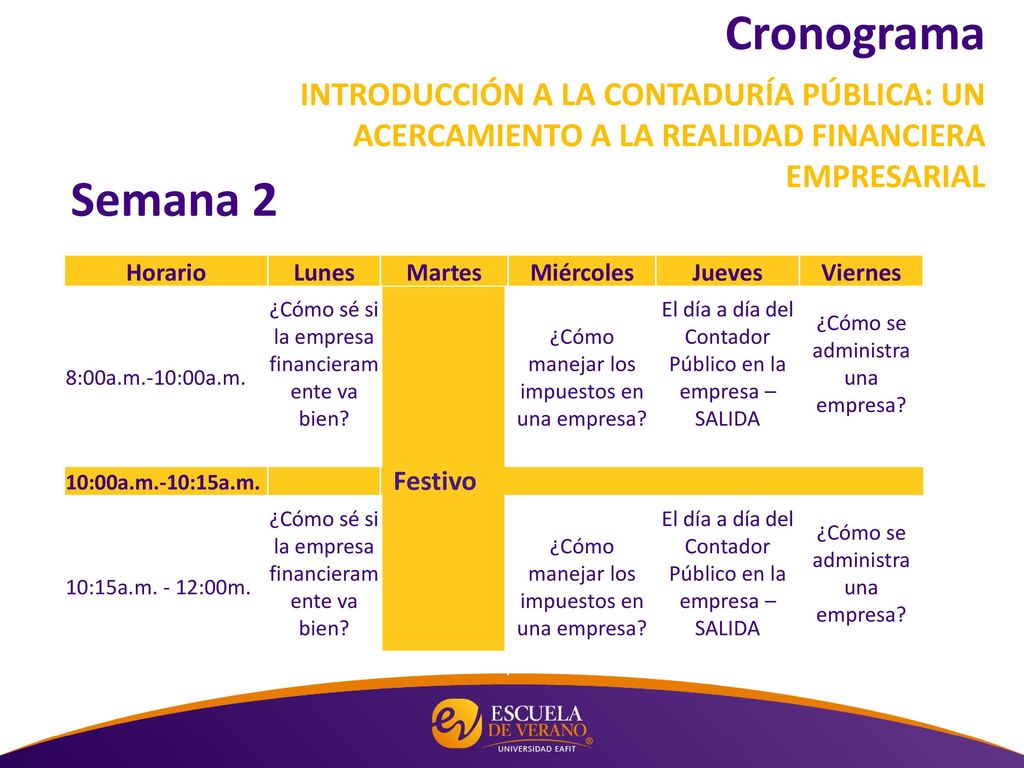 Cronograma INTRODUCCIÓN A LA CONTADURÍA PÚBLICA: UN ACERCAMIENTO A LA REALIDAD FINANCIERA EMPRESARIAL.
