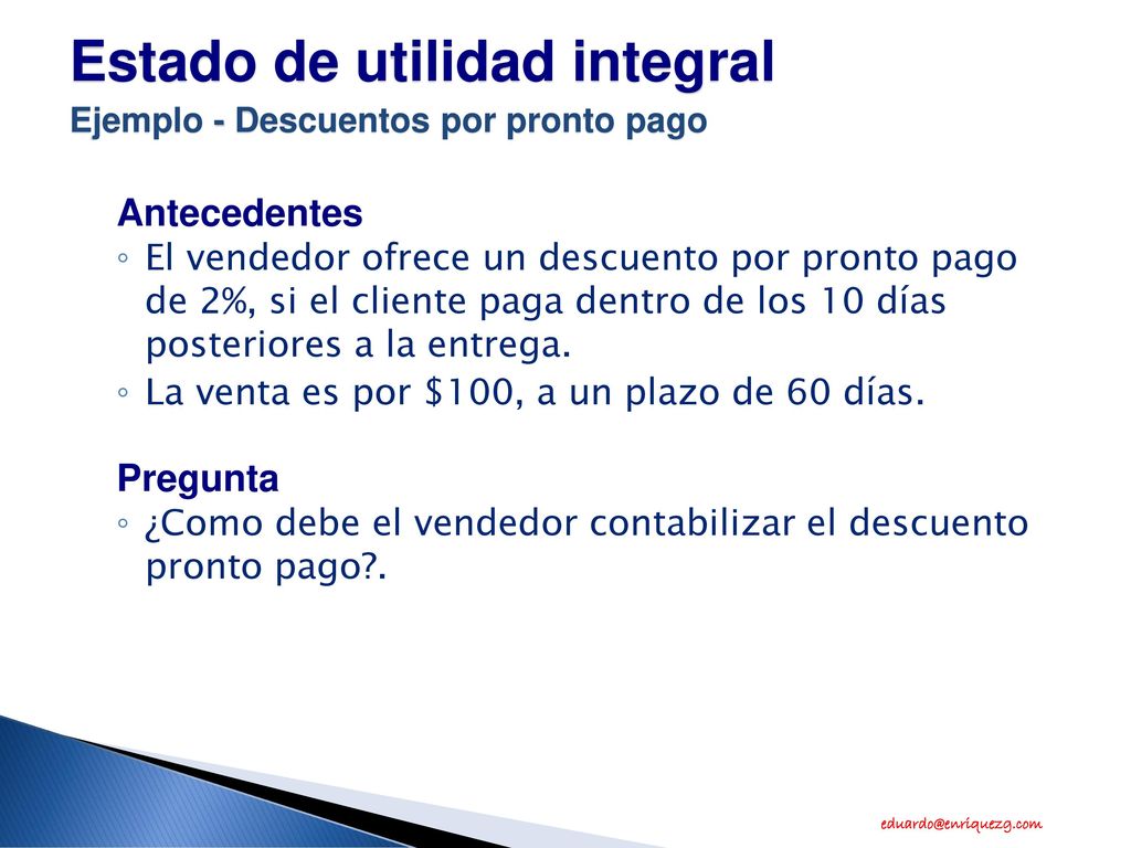 Estado de utilidad integral Ejemplo - Descuentos por pronto pago