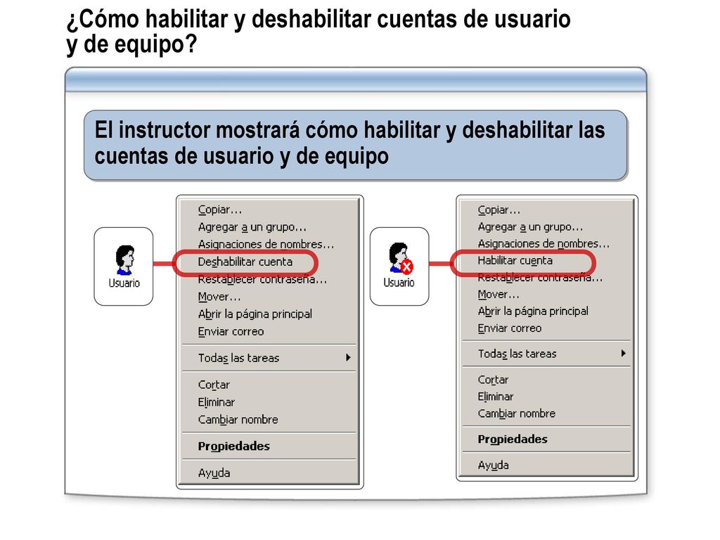 ¿Cómo habilitar y deshabilitar cuentas de usuario y de equipo