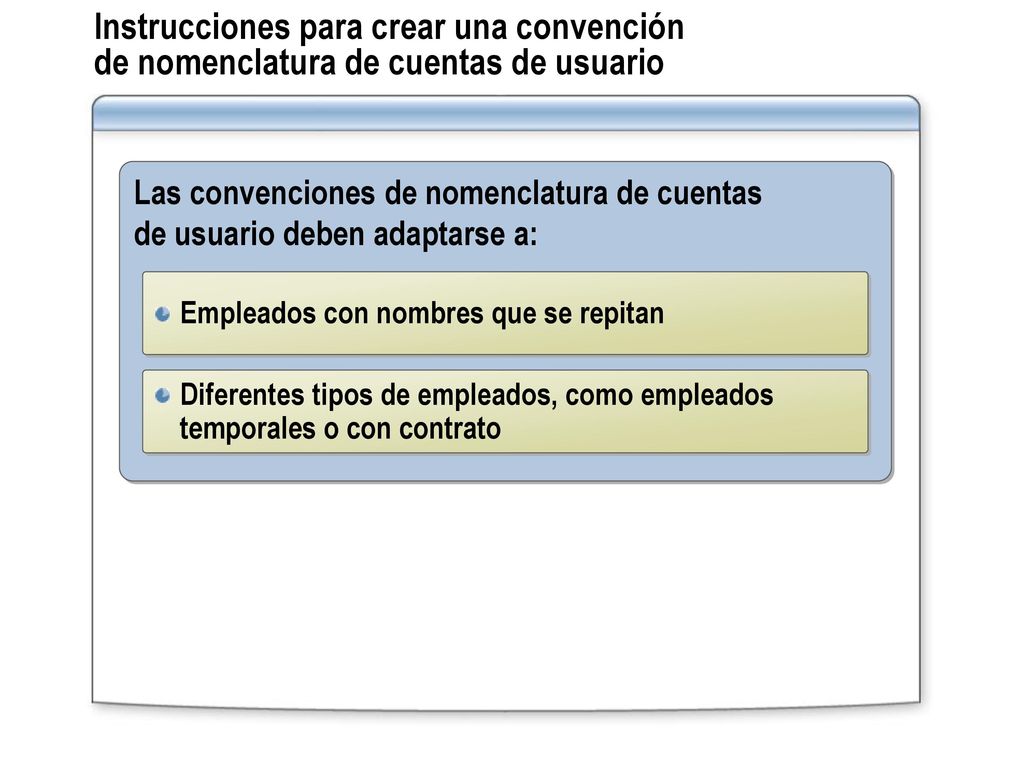 Instrucciones para crear una convención de nomenclatura de cuentas de usuario