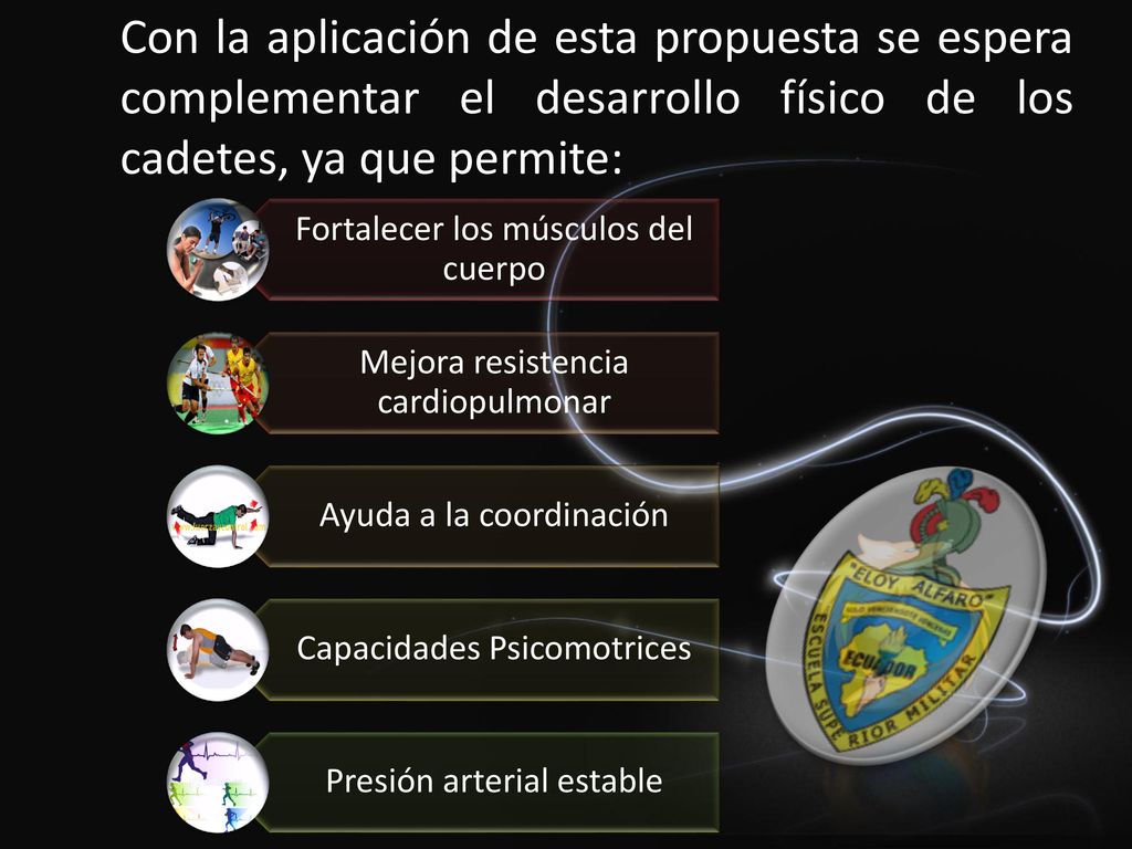 Con la aplicación de esta propuesta se espera complementar el desarrollo físico de los cadetes, ya que permite: