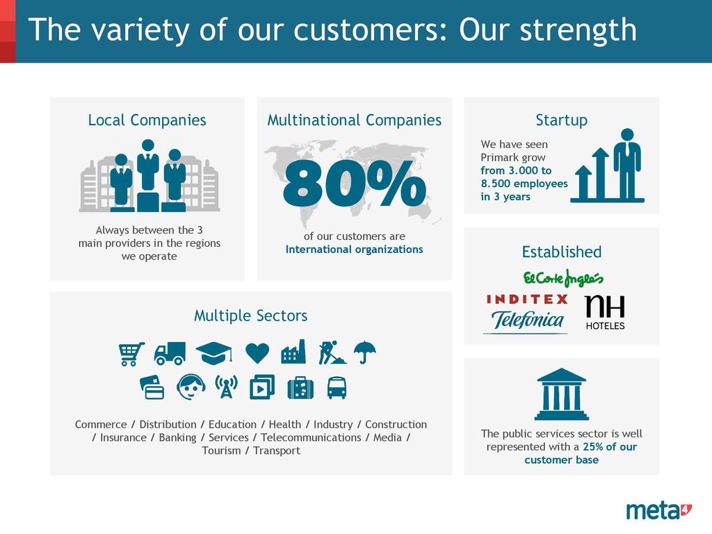 80% The variety of our customers: Our strength Multinational Companies