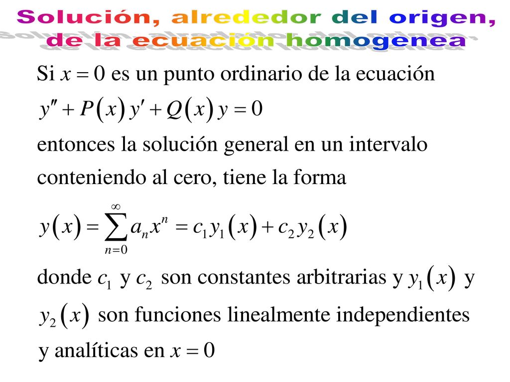 Solución, alrededor del origen, de la ecuación homogenea