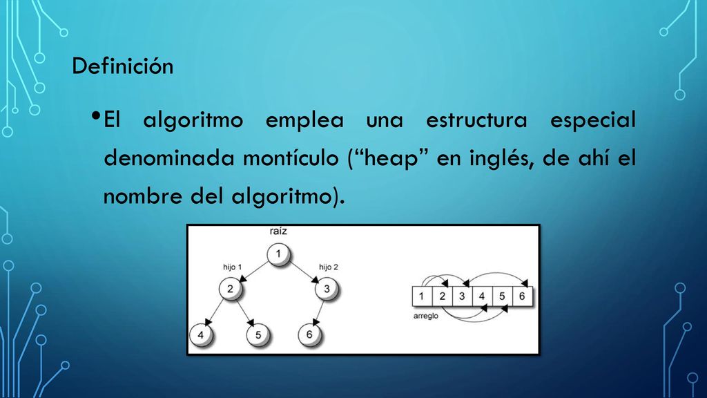 Definición El algoritmo emplea una estructura especial denominada montículo ( heap en inglés, de ahí el nombre del algoritmo).