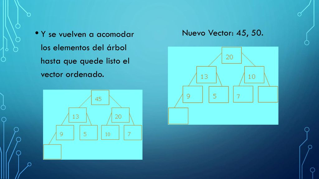 Y se vuelven a acomodar los elementos del árbol hasta que quede listo el vector ordenado.