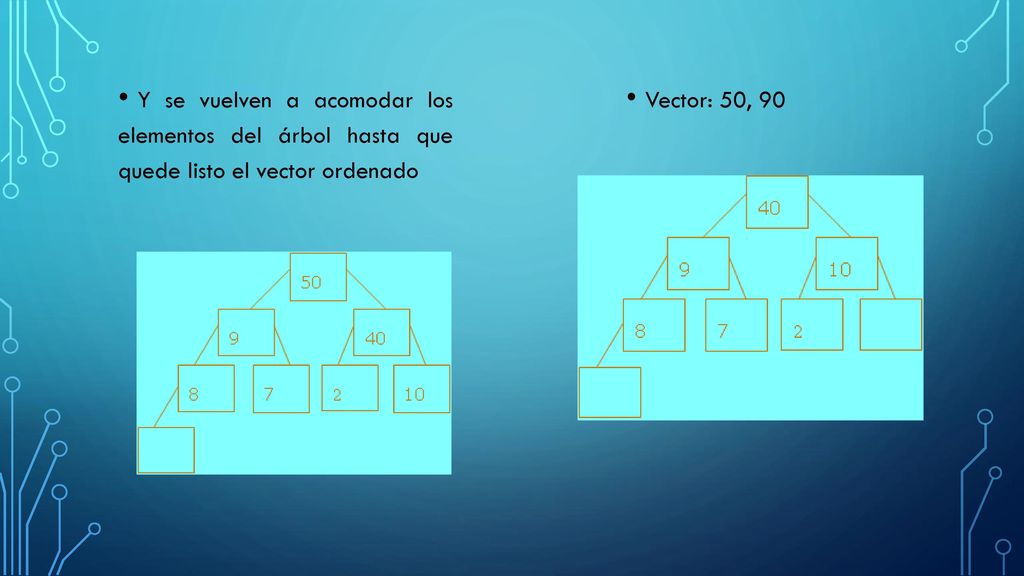 Y se vuelven a acomodar los elementos del árbol hasta que quede listo el vector ordenado