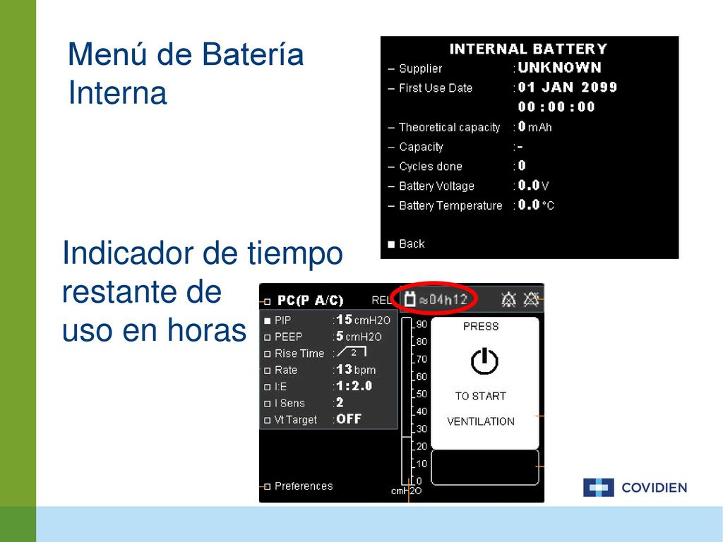 Menú de Batería Interna