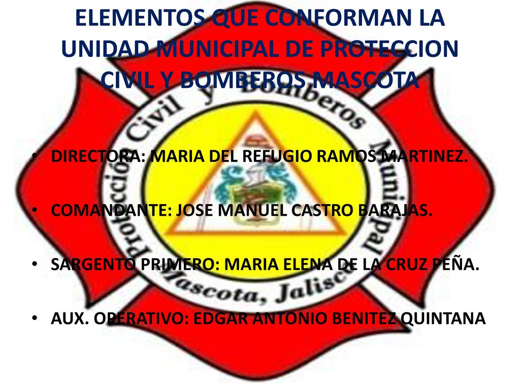 ELEMENTOS QUE CONFORMAN LA UNIDAD MUNICIPAL DE PROTECCION CIVIL Y BOMBEROS MASCOTA
