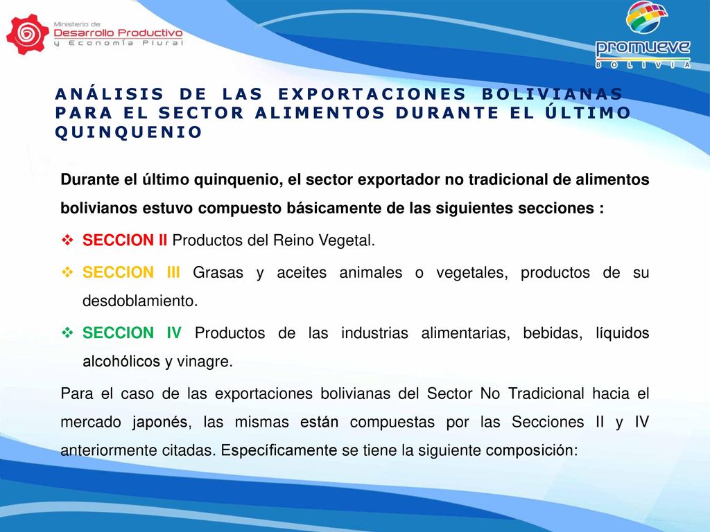 Análisis de las exportaciones bolivianas para el sector alimentos durante el último quinquenio