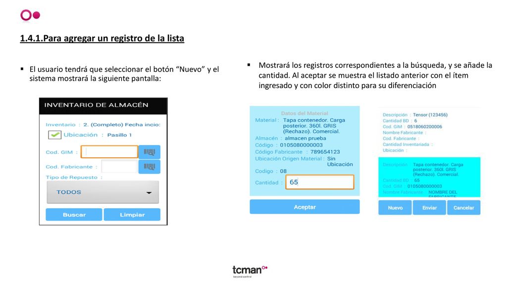 1.4.1.Para agregar un registro de la lista