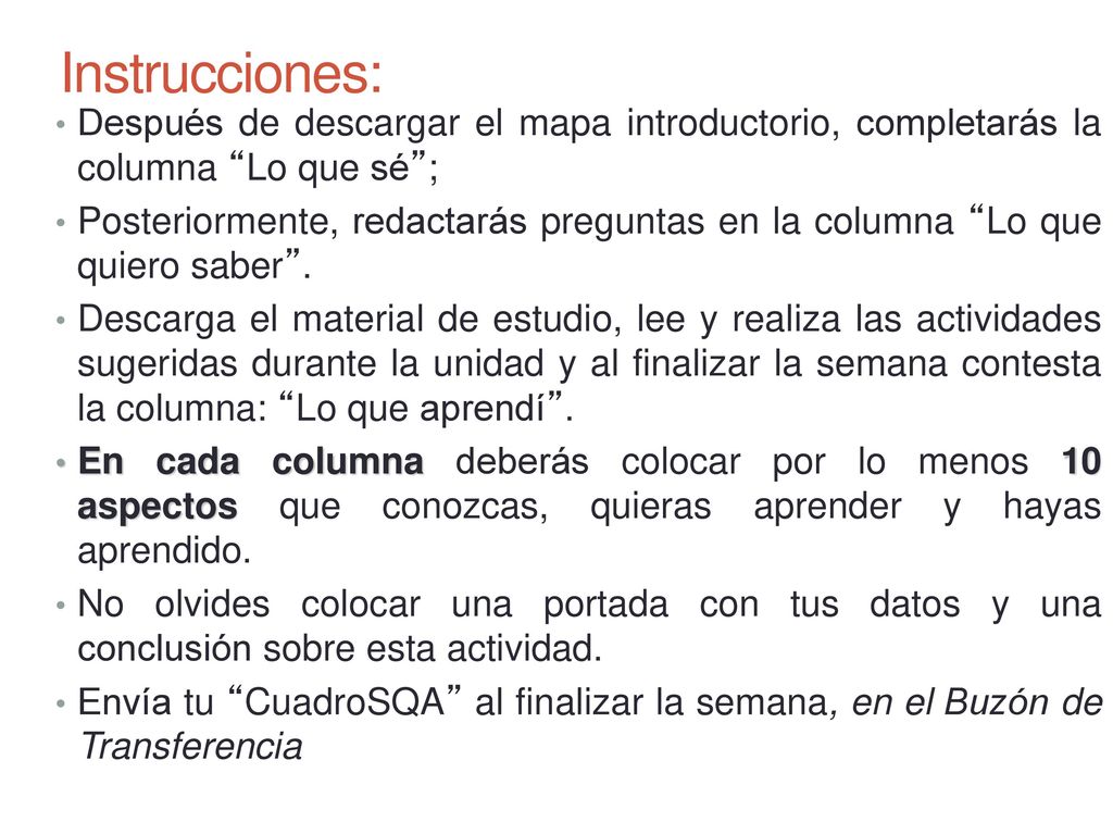 Instrucciones: Después de descargar el mapa introductorio, completarás la columna Lo que sé ;