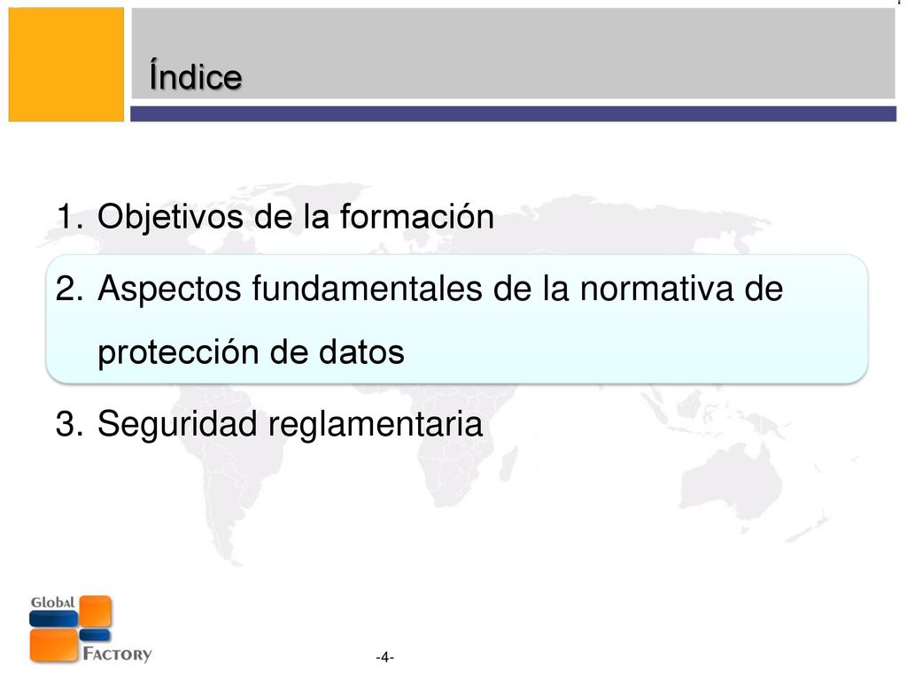 Índice Objetivos de la formación. Aspectos fundamentales de la normativa de protección de datos.
