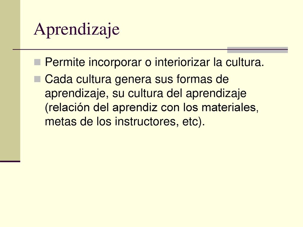 Aprendizaje Permite incorporar o interiorizar la cultura.