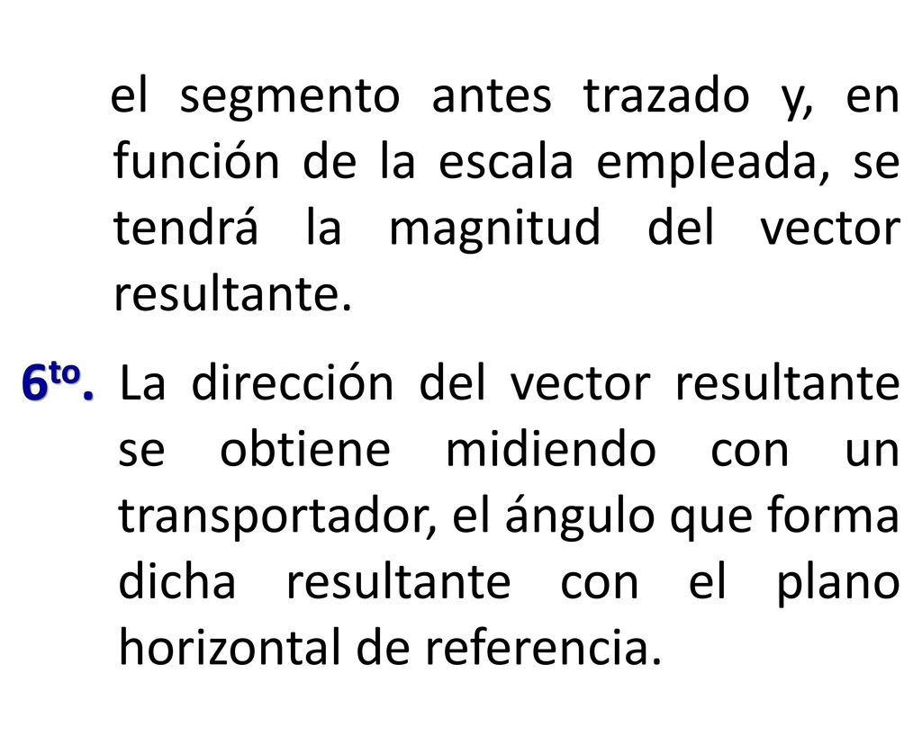 el segmento antes trazado y, en función de la escala empleada, se tendrá la magnitud del vector resultante.