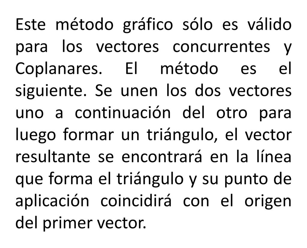 Este método gráfico sólo es válido para los vectores concurrentes y Coplanares.