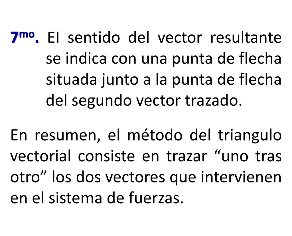 7mo. EI sentido del vector resultante se indica con una punta de flecha situada junto a la punta de flecha del segundo vector trazado.