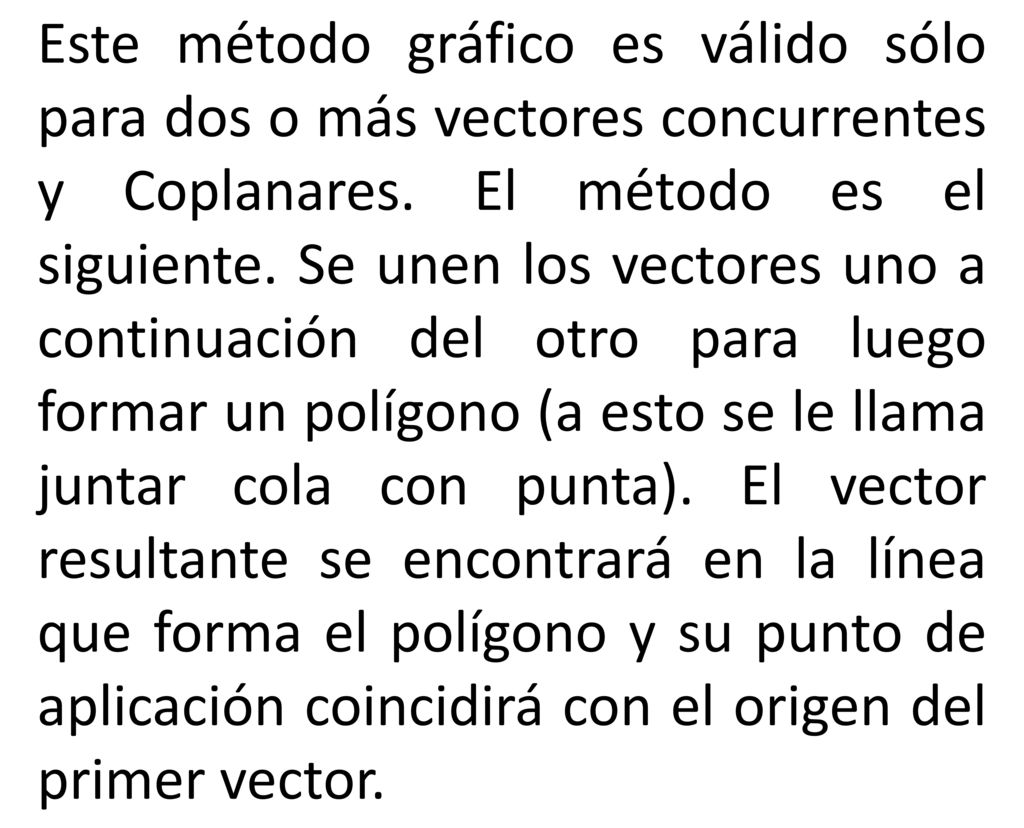Este método gráfico es válido sólo para dos o más vectores concurrentes y Coplanares.