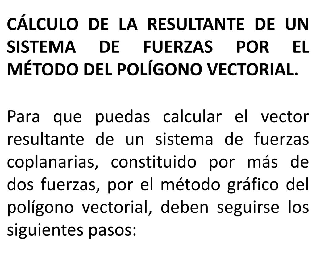 CÁLCULO DE LA RESULTANTE DE UN SISTEMA DE FUERZAS POR EL MÉTODO DEL POLÍGONO VECTORIAL.