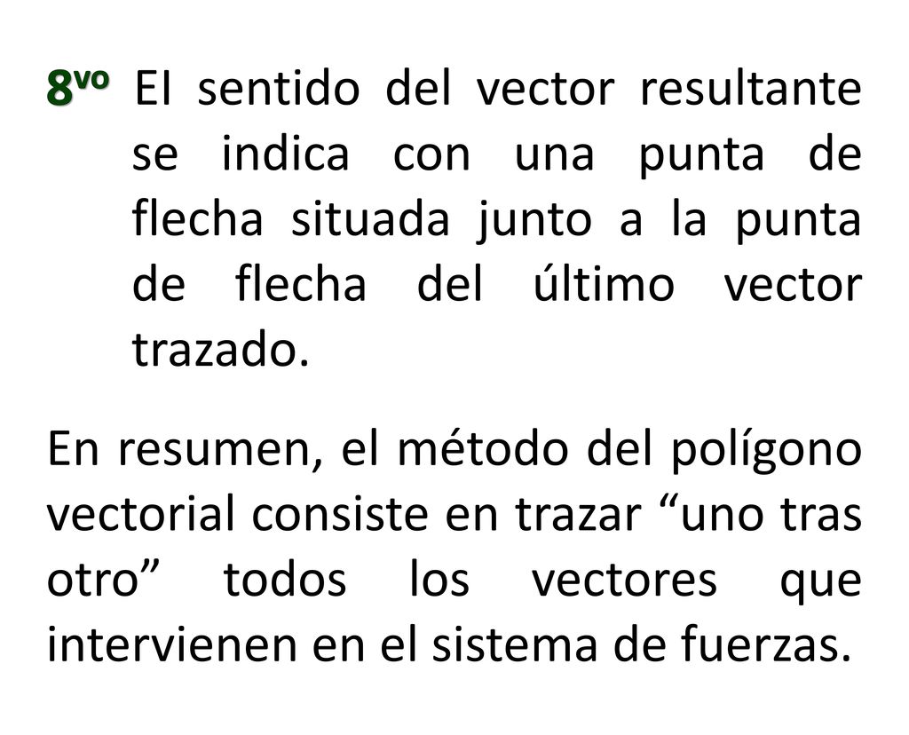 8vo EI sentido del vector resultante se indica con una punta de flecha situada junto a la punta de flecha del último vector trazado.