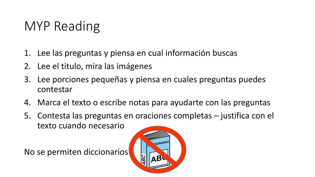 MYP Reading Lee las preguntas y piensa en cual información buscas