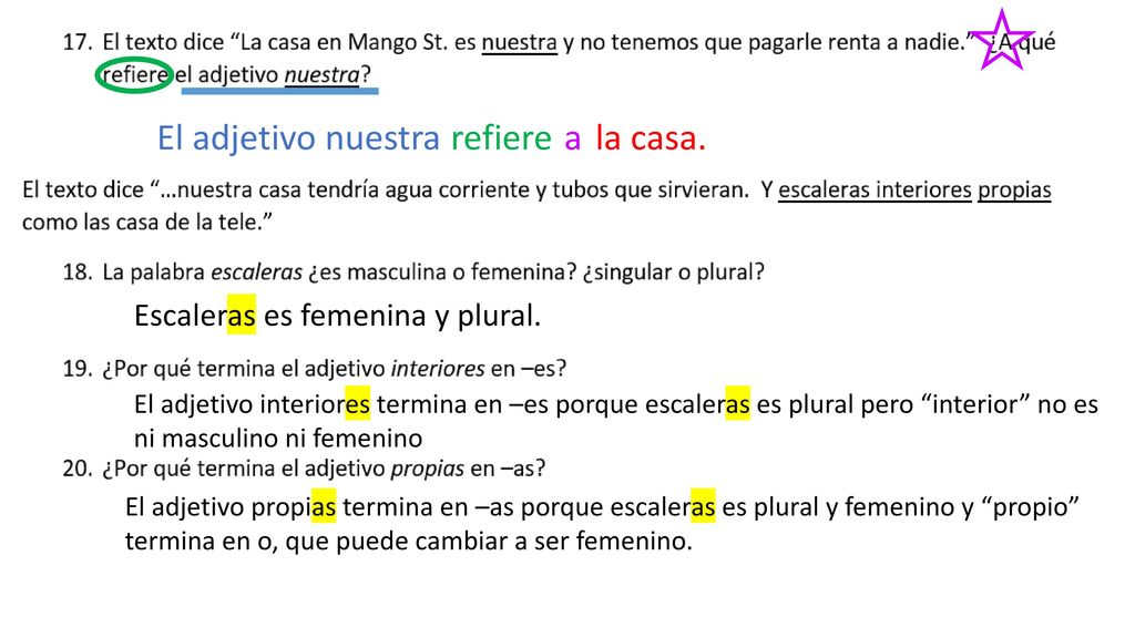 El adjetivo nuestra refiere a la casa. Escaleras es femenina y plural.