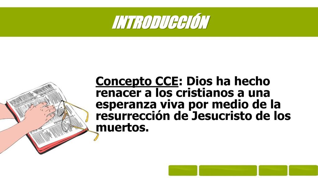 INTRODUCCIÓN Concepto CCE: Dios ha hecho renacer a los cristianos a una esperanza viva por medio de la resurrección de Jesucristo de los muertos.