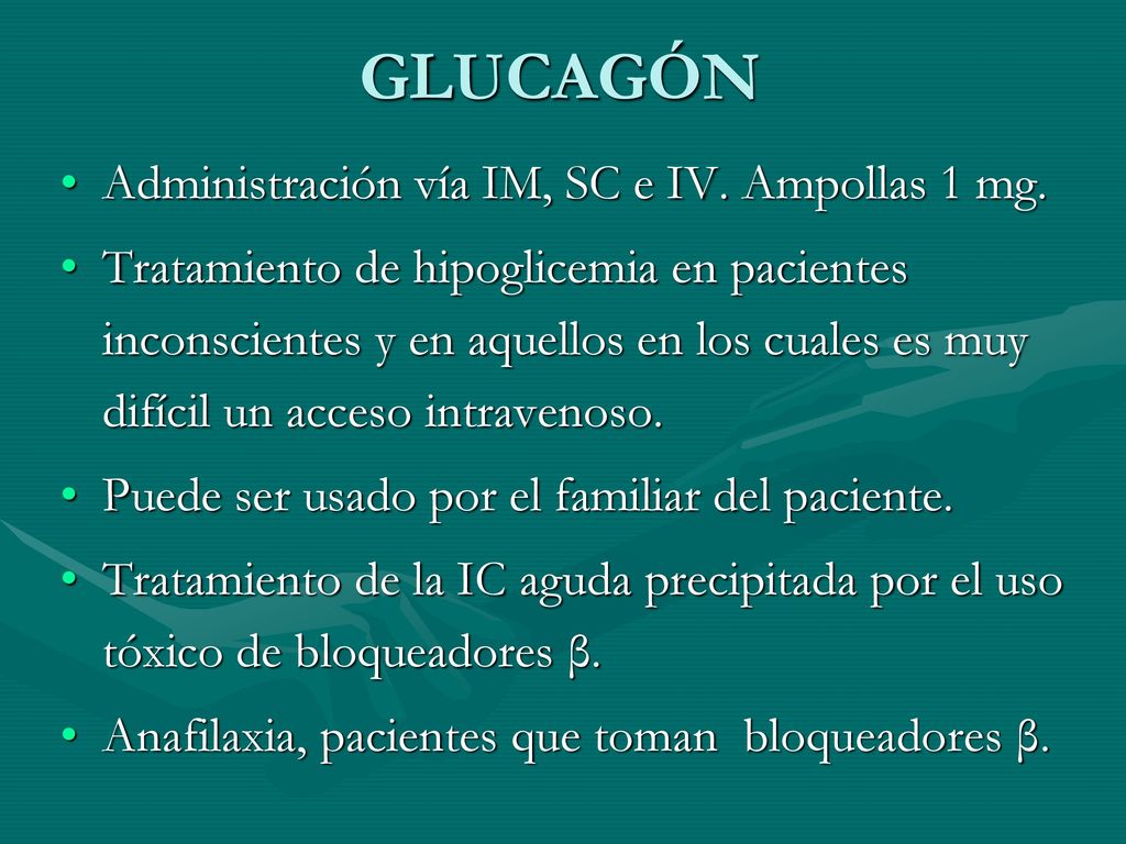 GLUCAGÓN Administración vía IM, SC e IV. Ampollas 1 mg.