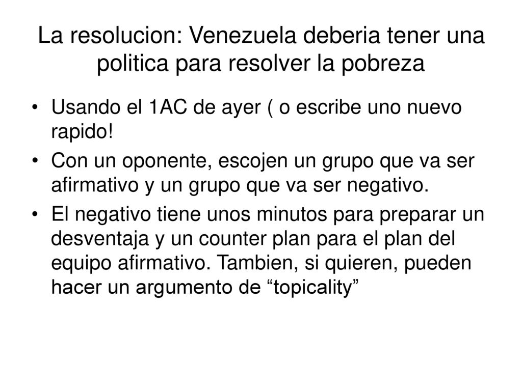 La resolucion: Venezuela deberia tener una politica para resolver la pobreza