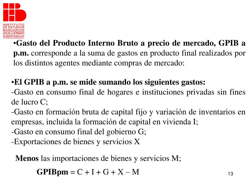 Gasto del Producto Interno Bruto a precio de mercado, GPIB a p. m