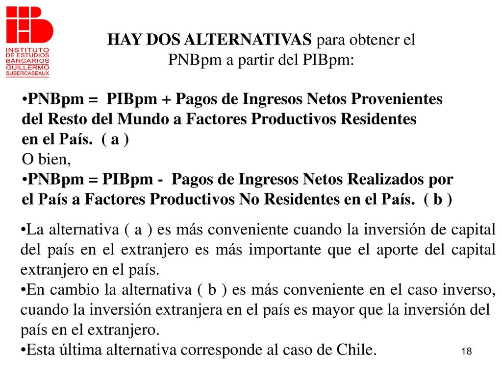 HAY DOS ALTERNATIVAS para obtener el PNBpm a partir del PIBpm:
