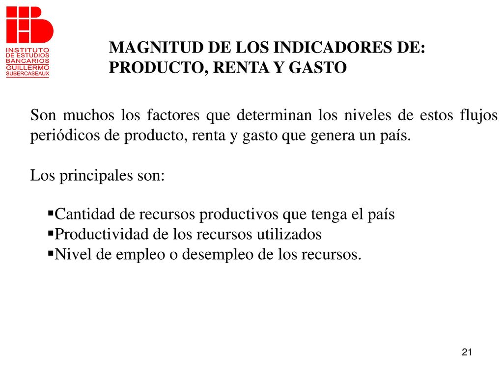 MAGNITUD DE LOS INDICADORES DE: PRODUCTO, RENTA Y GASTO