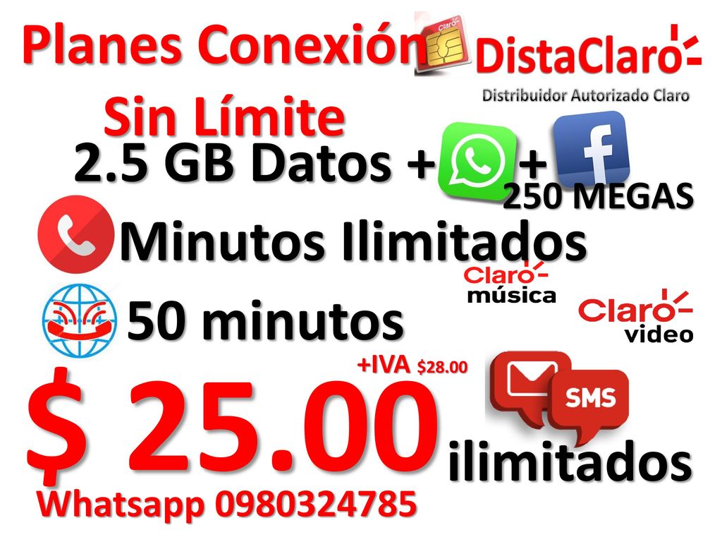 $ Planes Conexión Sin Límite 2.5 GB Datos + + Minutos Ilimitados