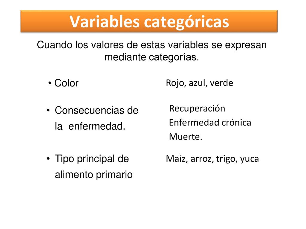 Cuando los valores de estas variables se expresan mediante categorías.