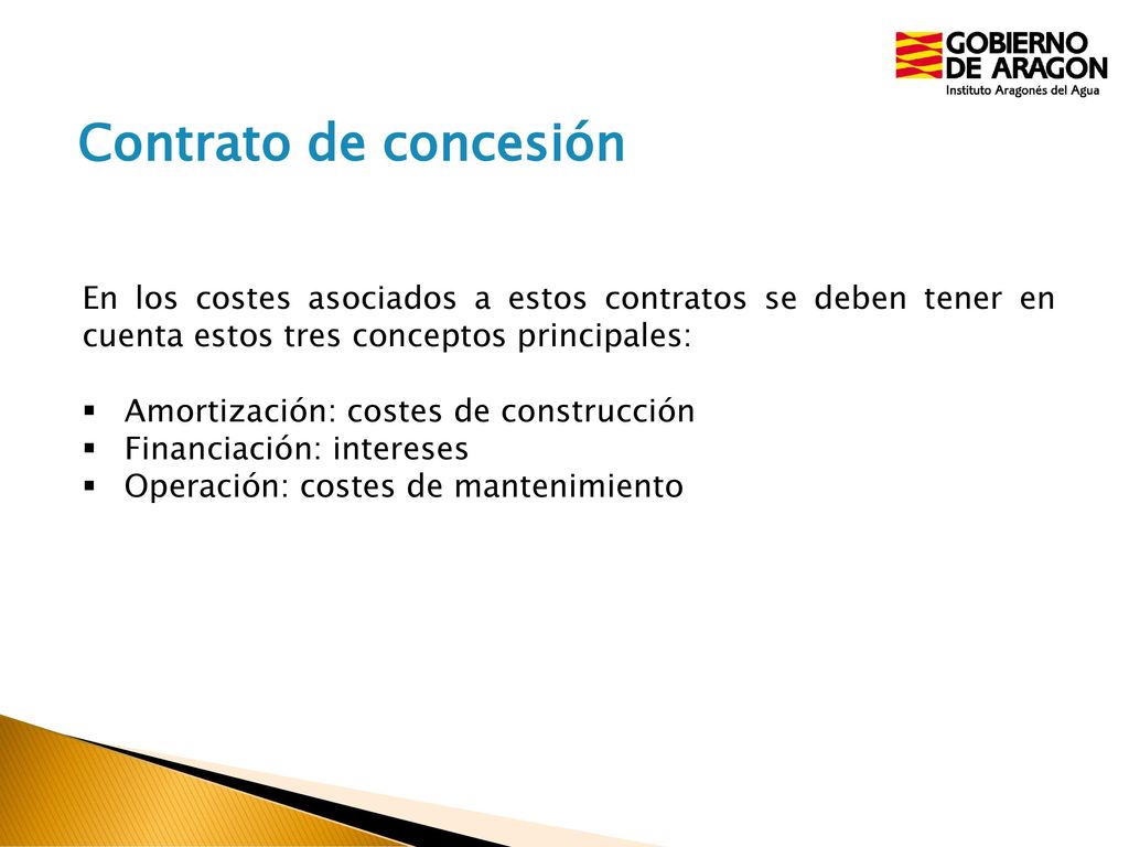 Contrato de concesión En los costes asociados a estos contratos se deben tener en cuenta estos tres conceptos principales: