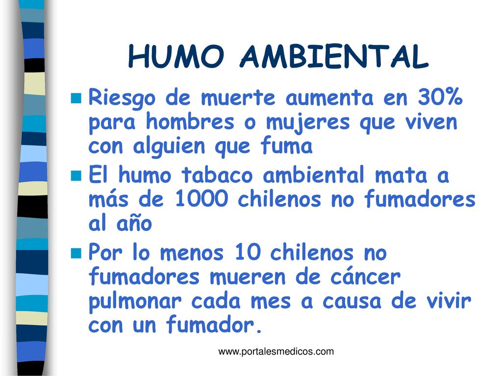 HUMO AMBIENTAL Riesgo de muerte aumenta en 30% para hombres o mujeres que viven con alguien que fuma.