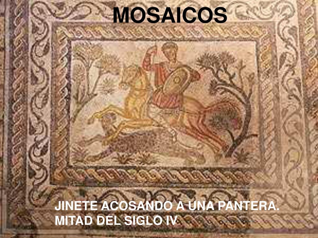 MOSAICOS JINETE ACOSANDO A UNA PANTERA. MITAD DEL SIGLO IV
