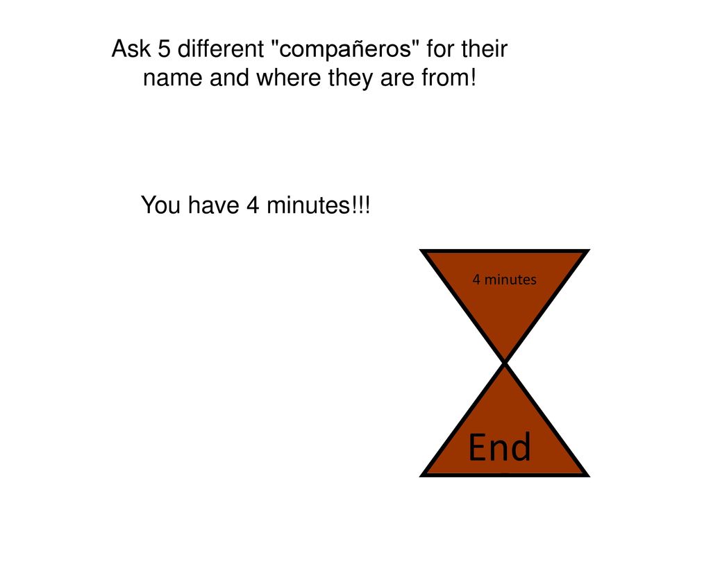 Ask 5 different compañeros for their name and where they are from!