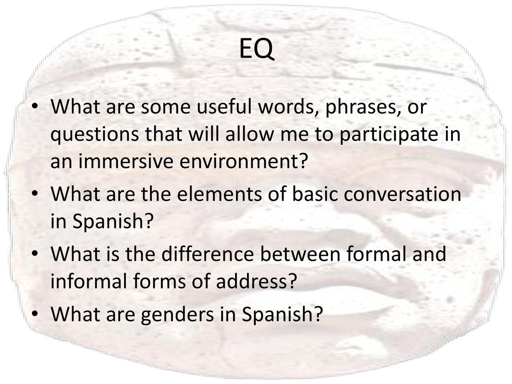 EQ What are some useful words, phrases, or questions that will allow me to participate in an immersive environment